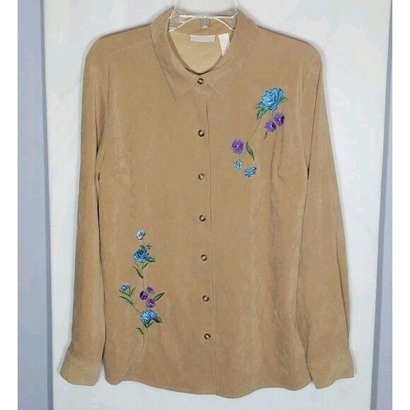 Women's Faux Suede Top M Tan Floral Embroidered Western Cowgirl Boho Chic Retro - Picture 1 of 7